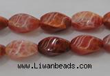 CAG4186 15.5 inches 8*16mm twisted rice natural fire agate beads