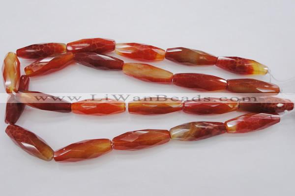 CAG4198 15.5 inches 12*35mm faceted rice natural fire agate beads