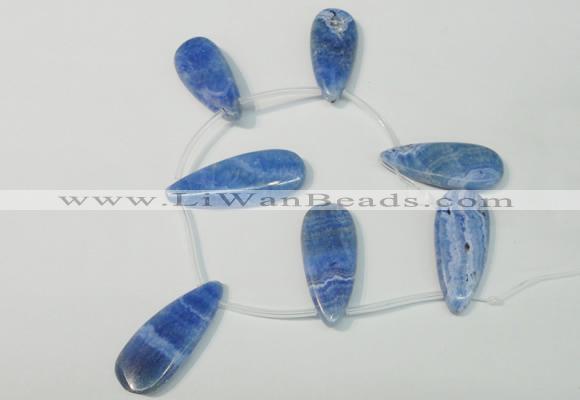 CAG4400 Top-drilled 16*28mm – 16*38mm flat teardrop blue lace agate beads