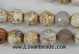 CAG4521 15.5 inches 10mm faceted round fire crackle agate beads