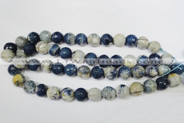 CAG4809 15 inches 14mm faceted round fire crackle agate beads