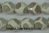 CAG4818 15 inches 14mm faceted round tibetan agate beads wholesale