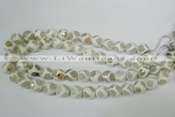 CAG4818 15 inches 14mm faceted round tibetan agate beads wholesale