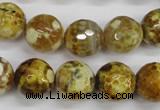 CAG4865 15 inches 14mm faceted round dragon veins agate beads