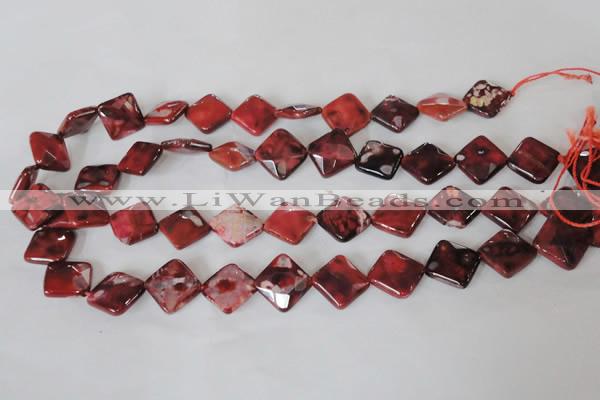 CAG4886 15 inches 14*14mm faceted diamond fire crackle agate beads