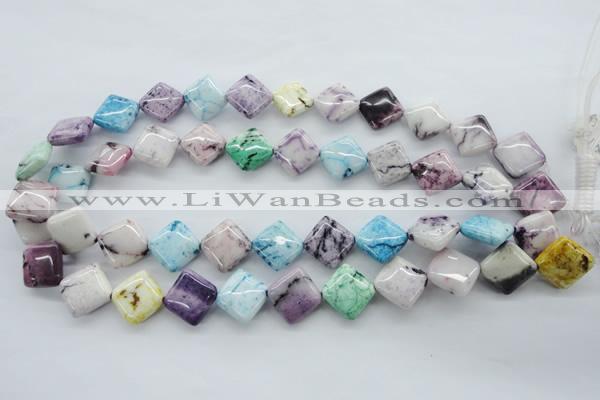 CAG4914 15.5 inches 15*15mm diamond dyed white agate beads