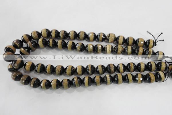 CAG5145 15 inches 10mm faceted round tibetan agate beads wholesale