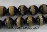 CAG5152 15 inches 12mm faceted round tibetan agate beads wholesale