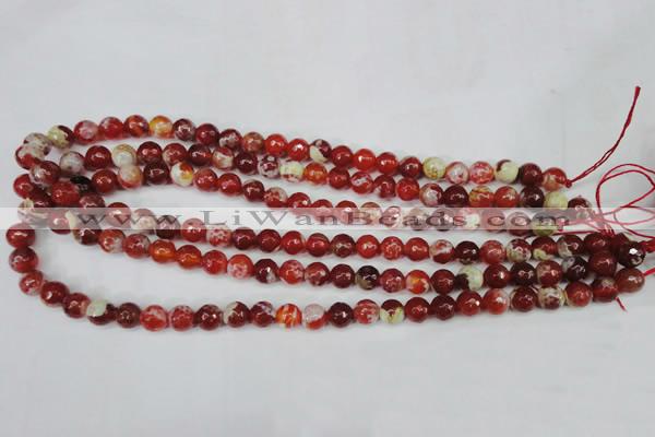 CAG5187 15 inches 8mm faceted round fire crackle agate beads