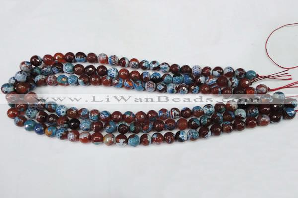 CAG5207 15 inches 8mm faceted round fire crackle agate beads