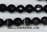 CAG5274 15.5 inches 10mm faceted round black line agate beads