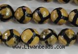 CAG5345 15.5 inches 12mm faceted round tibetan agate beads wholesale