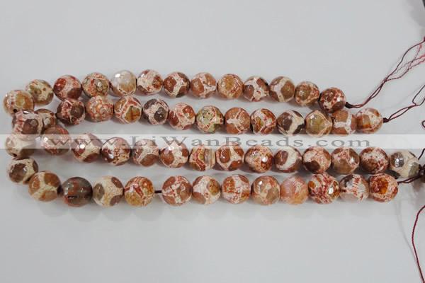 CAG5360 15.5 inches 14mm faceted round tibetan agate beads wholesale