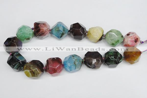 CAG5612 15 inches 25mm faceted nuggets agate gemstone beads