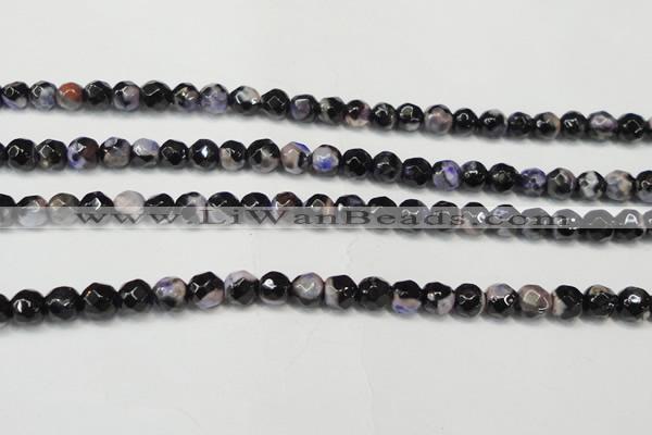 CAG5655 15 inches 4mm faceted round fire crackle agate beads