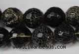 CAG5848 15 inches 14mm faceted round fire crackle agate beads