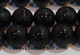 CAG6003 15.5 inches 10mm carved round matte black agate beads