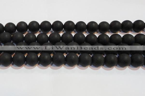 CAG6015 15.5 inches 14mm round matte black agate beads