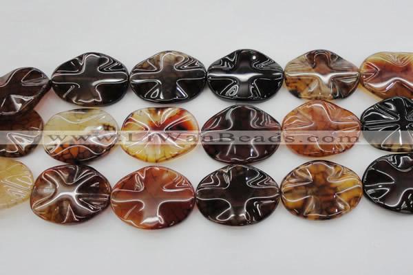 CAG6062 15.5 inches 30*40mm wavy oval dragon veins agate beads