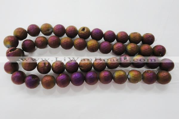 CAG6313 15 inches 10mm faceted round plated druzy agate beads