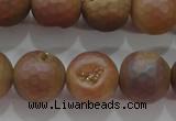 CAG6335 15 inches 14mm faceted round plated druzy agate beads