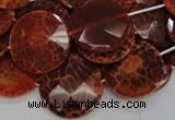 CAG640 15.5 inches 30mm faceted coin natural fire agate beads