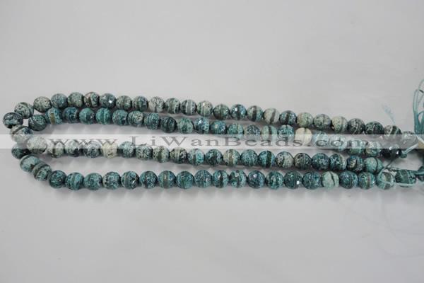 CAG6406 15 inches 8mm faceted round tibetan agate gemstone beads