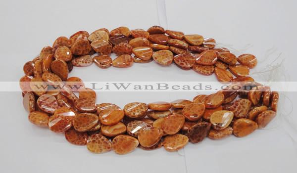 CAG674 15.5 inch 15*20mm faceted teardrop twisted natural fire agate beads