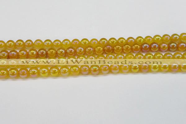 CAG7122 15.5 inches 8mm round AB-color yellow agate gemstone beads