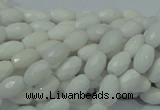 CAG720 15.5 inches 6*8mm faceted rice white agate gemstone beads