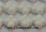 CAG7221 15.5 inches 14*14mm carved flower white agate gemstone beads