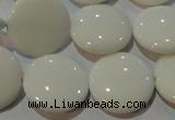 CAG7252 15.5 inches 12mm flat round white agate gemstone beads