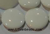 CAG7256 15.5 inches 20mm flat round white agate gemstone beads