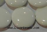 CAG7257 15.5 inches 25mm flat round white agate gemstone beads