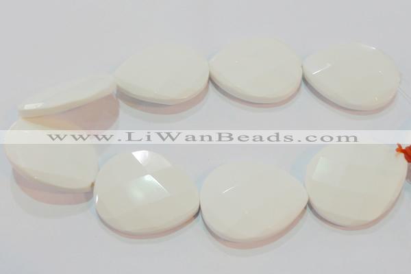 CAG7271 15.5 inches 40*50mm faceted flat teardrop white agate beads