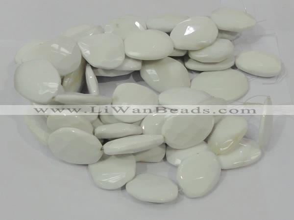 CAG731 15.5 inches 30*45mm faceted freeform white agate beads