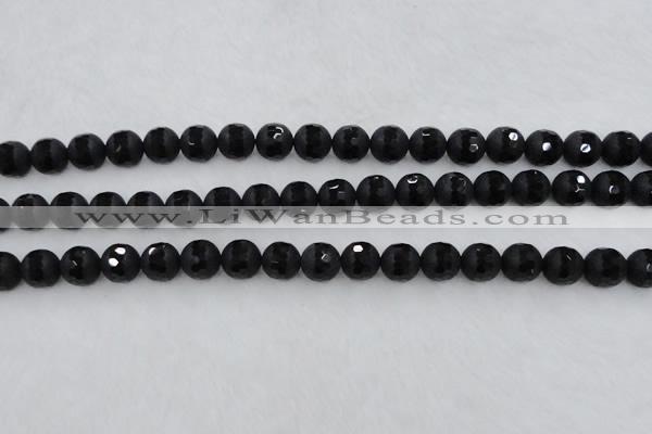 CAG7452 15.5 inches 8mm faceted round matte black agate beads