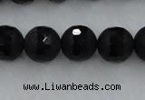 CAG7453 15.5 inches 10mm faceted round matte black agate beads