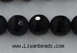 CAG7454 15.5 inches 12mm faceted round matte black agate beads