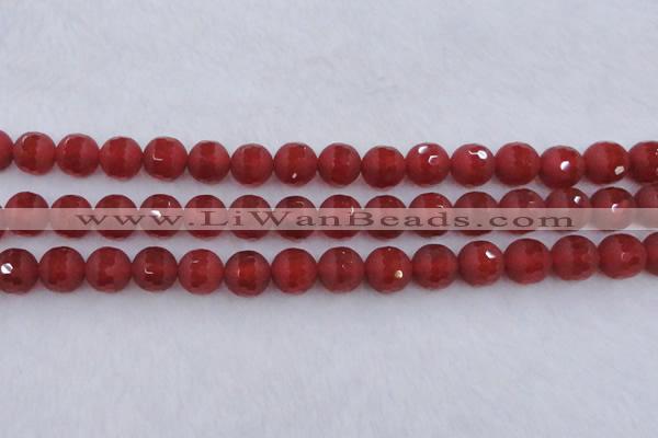 CAG7459 15.5 inches 12mm faceted round matte red agate beads