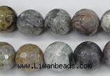 CAG7871 15.5 inches 16mm faceted round silver needle agate beads