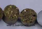 CAG7933 7.5 inches 16mm flat round plated white druzy agate beads