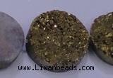 CAG7939 7.5 inches 28mm flat round plated white druzy agate beads