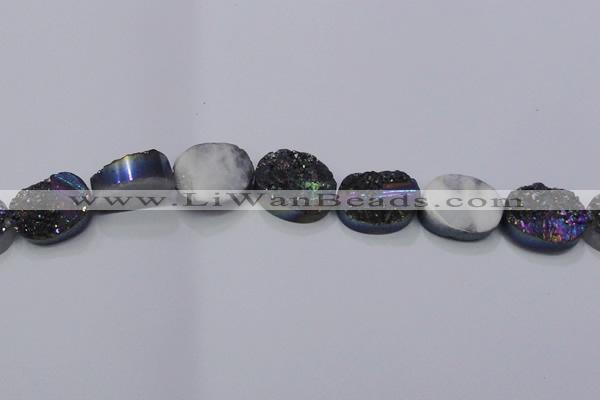 CAG7964 7.5 inches 15*20mm oval plated white druzy agate beads