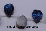 CAG8106 Top drilled 10*14mm teardrop blue plated druzy agate beads