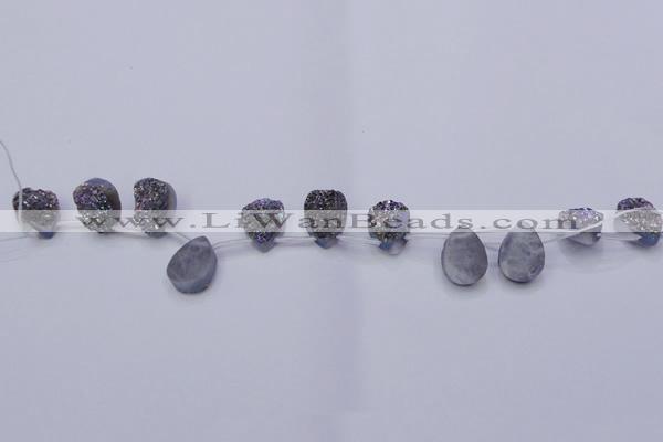 CAG8114 Top drilled 12*16mm teardrop rainbow plated druzy agate beads