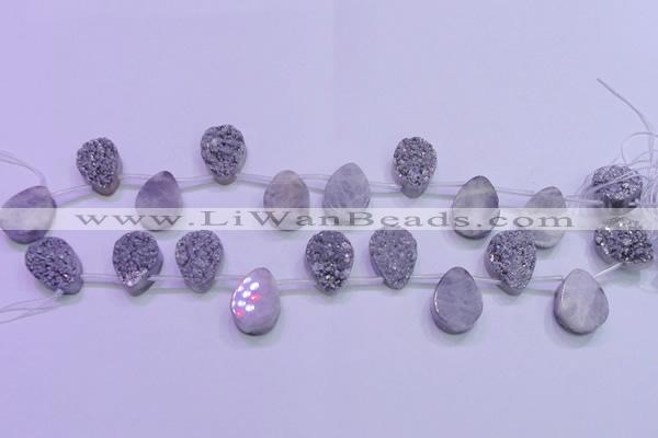 CAG8122 Top drilled 15*20mm teardrop silver plated druzy agate beads