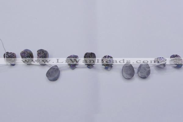 CAG8124 Top drilled 15*20mm teardrop rainbow plated druzy agate beads