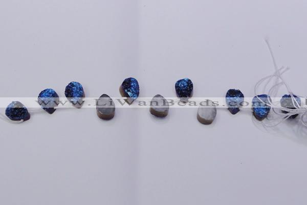 CAG8126 Top drilled 15*20mm teardrop blue plated druzy agate beads