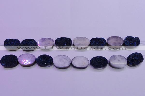 CAG8196 7.5 inches 18*25mm oval blue plated druzy agate beads